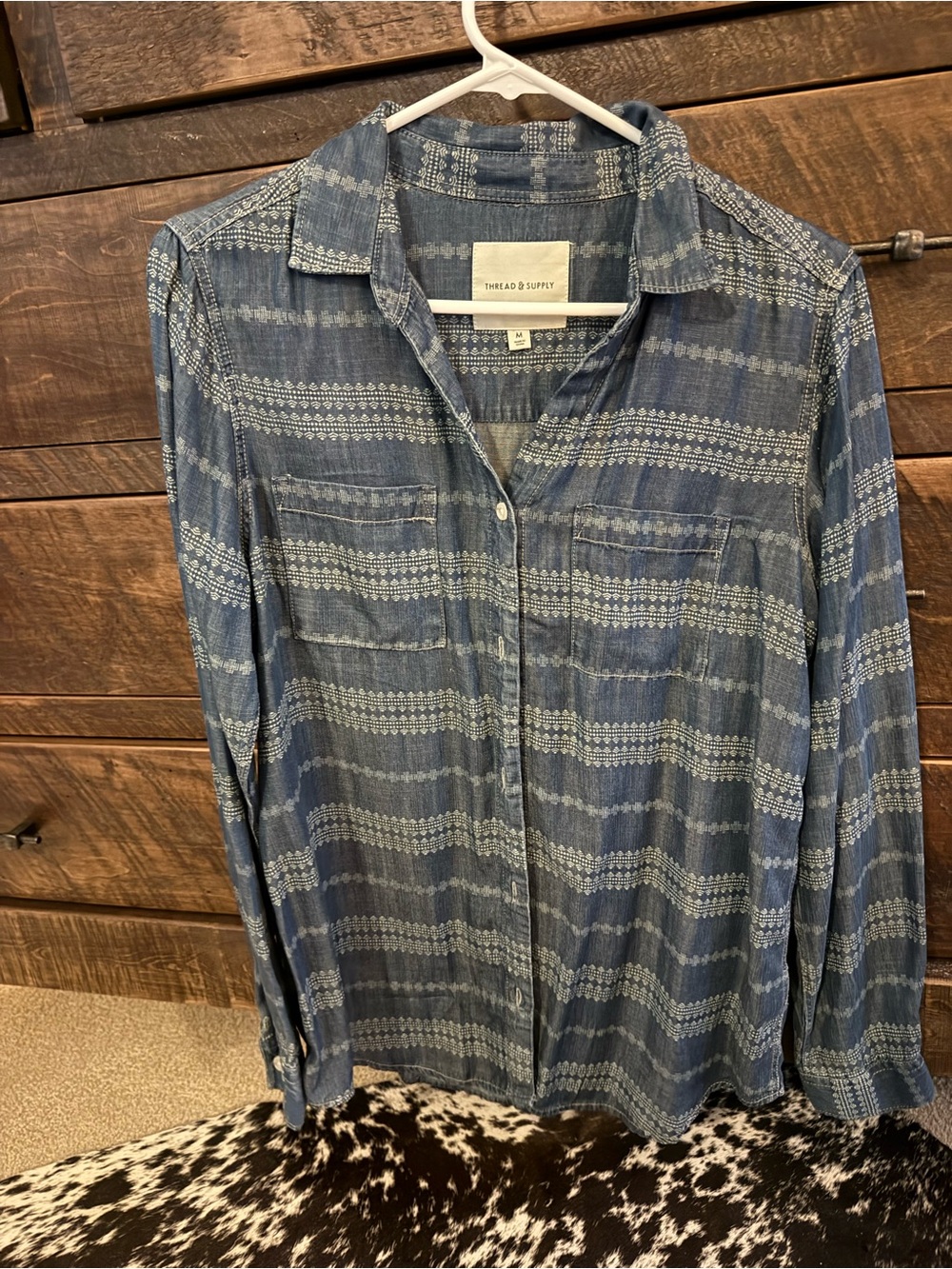 Thread & Supply Blue Striped Geometric Shirt